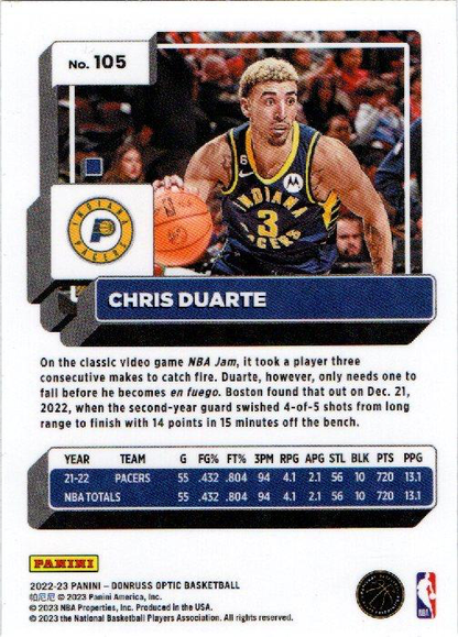 2022 Panini Donruss Optic Chris Duarte #105 Indiana Pacers