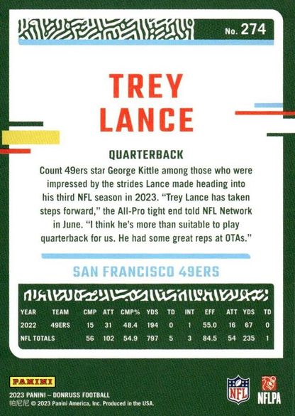 2023 Panini Donruss Trey Lance #274 San Francisco 49ers
