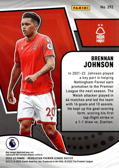 2022 Panini Revolution Premier League Brennan Johnson RC #292 Nottingham Forest
