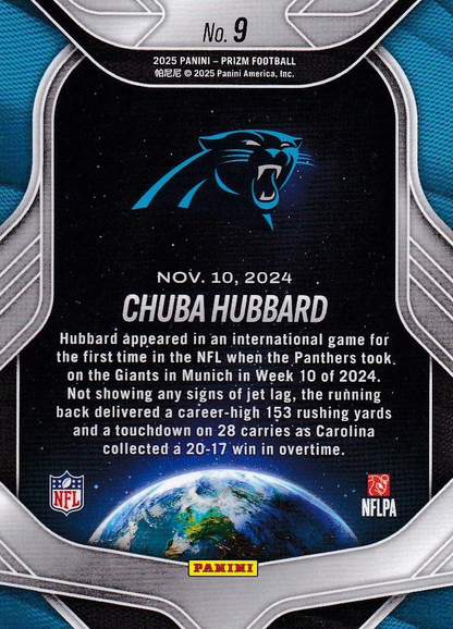 2025 Panini Prizm Global Reach Chuba Hubbard #9 Carolina Panthers