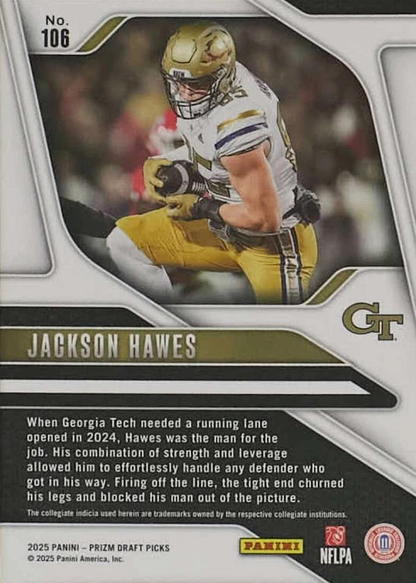 2025 Panini Prizm Draft Picks Jackson Hawes #106 Georgia Tech Yellow Jackets