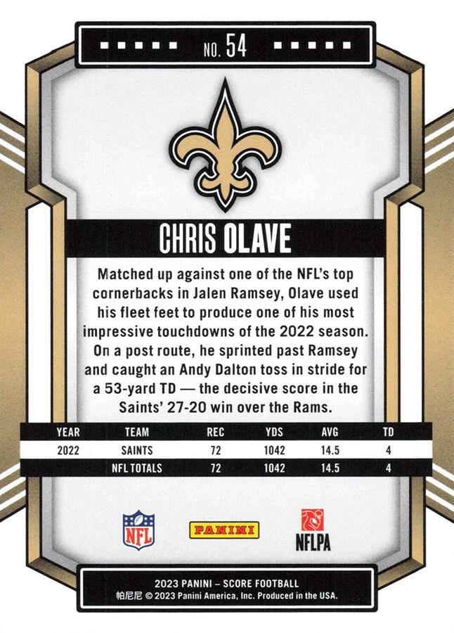 2023 Panini Score Football Chris Olave New Orleans Saints #54