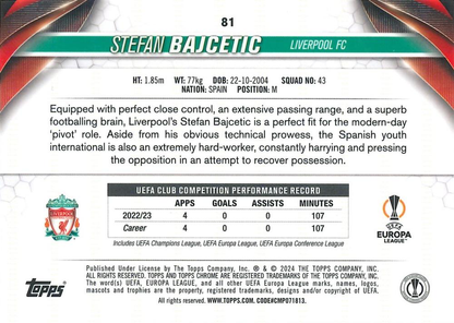 2023 Topps Chrome UEFA Club Competitions Stefan Bajcetic ASR Future Stars #81 Liverpool