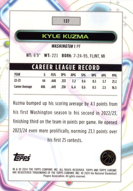 2023 Topps Chrome Cosmic Kyle Kuzma #137 Washington Wizards