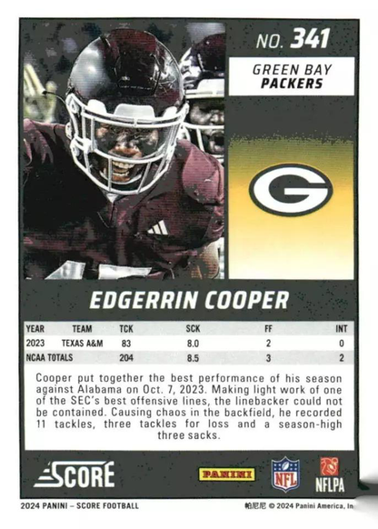 2024 Panini Score Football Edgerrin Cooper Green Bay Packers #341 RC