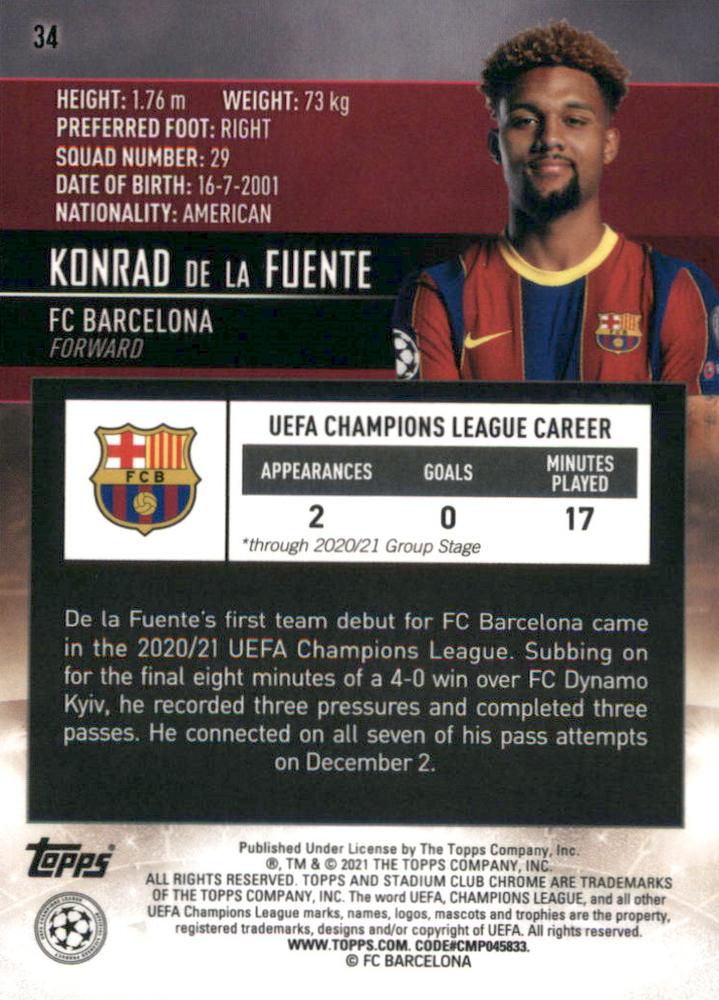 2020 Topps Stadium Club Chrome UCC RC Konrad de la Fuente #34 FC Barcelona