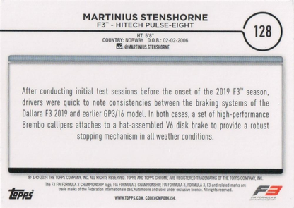 2024 Topps Chrome Formula 1 Checker Flag Refractor Martinius Stenshorne F3C #128 HiTech Pulse-Eight