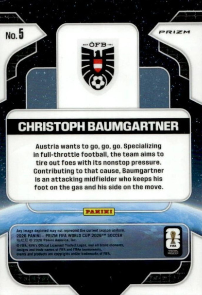 2026 Panini Prizm World Cup Global Reach Christoph Baumgartner #5 Autriche