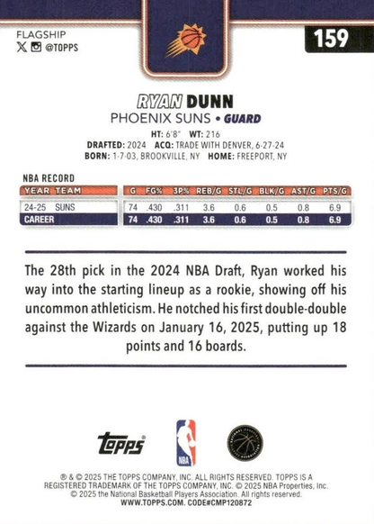 2025 Topps NBA Ryan Dunn #159 Phoenix Suns