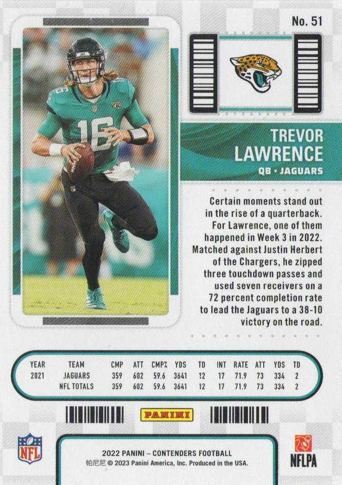 2022 Panini Contenders Trevor Lawrence Jacksonville Jaguars #51