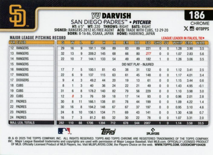 2025 Topps Chrome MLB Yu Darvish #186 San Diego Padres
