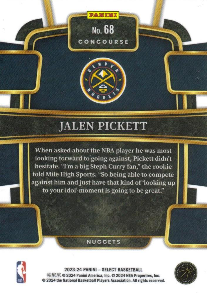 2023 Panini Select NBA Blue Jalen Pickett RC #68 Denver Nuggets