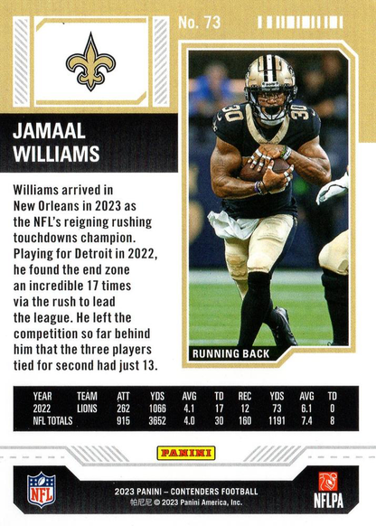 2023 Panini Contenders Jamaal Williams New Orleans Saints #73