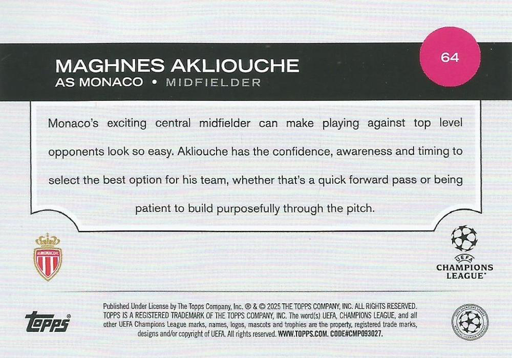 2024 Topps UCC Maghnes Akliouche #64 AS Monaco