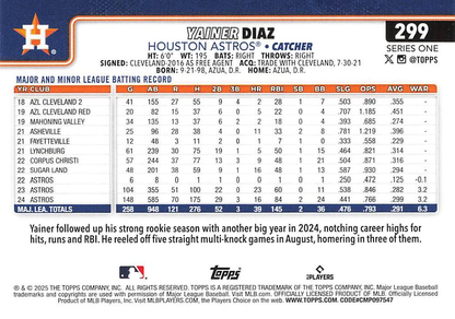2025 Topps Series 1 Yainer Diaz Houston Astros #299