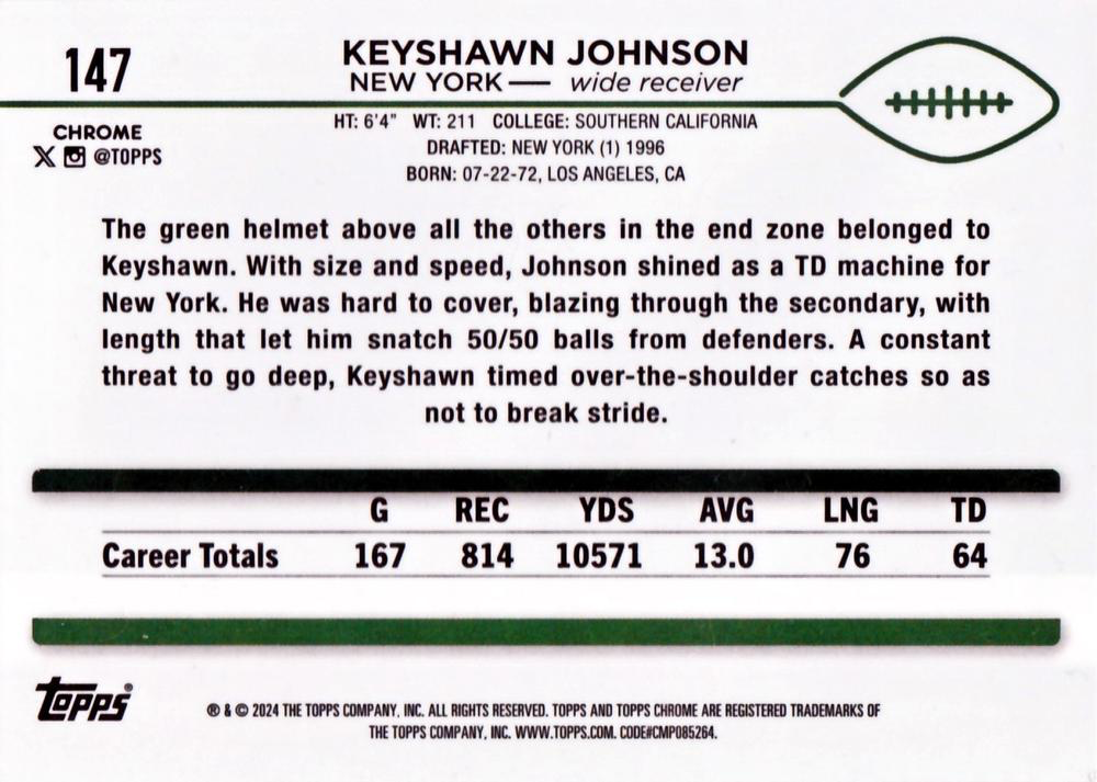 2024 Topps Chrome Football Keyshawn Johnson #147 New York Jets