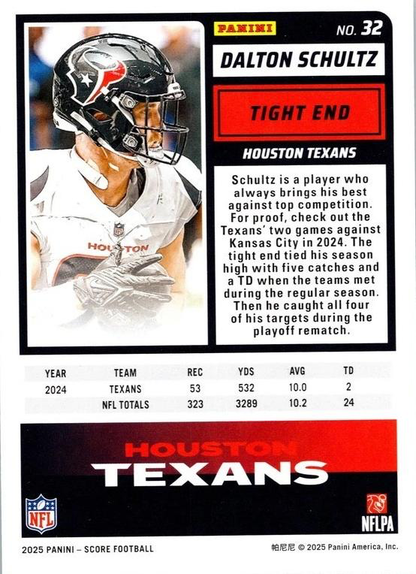 2025 Panini Score Dalton Schultz #32 Houston Texans