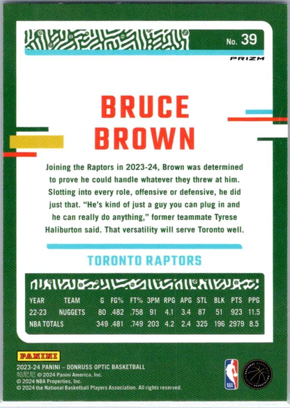 2023 Panini Donruss Optic Holo Bruce Brown #39 Toronto Raptors