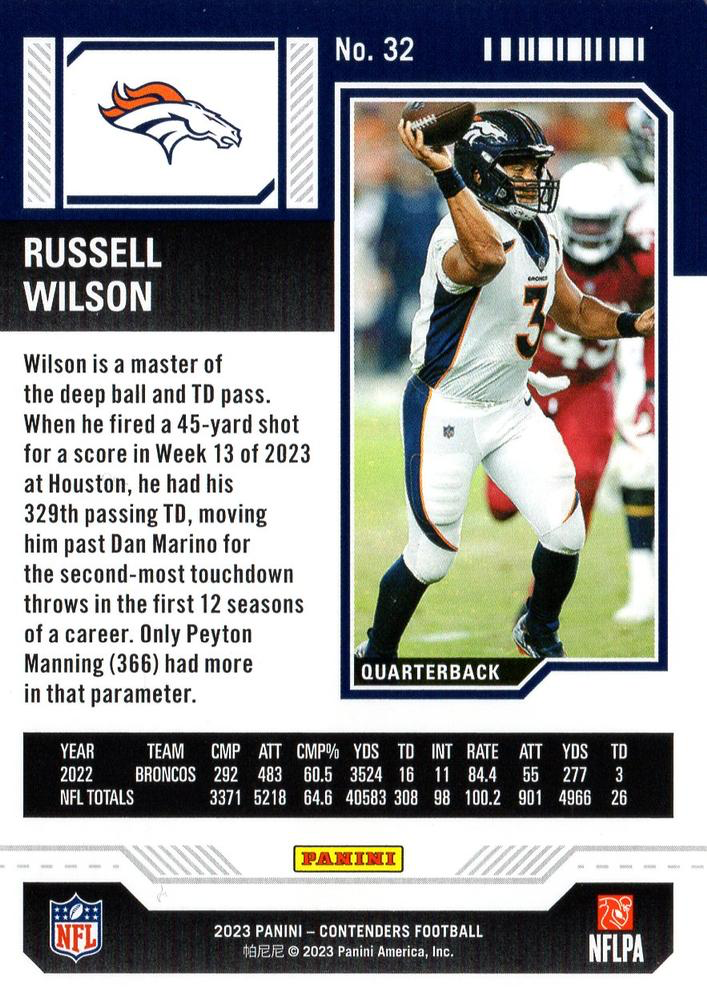 2023 Panini Contenders Russell Wilson Denver Broncos #32