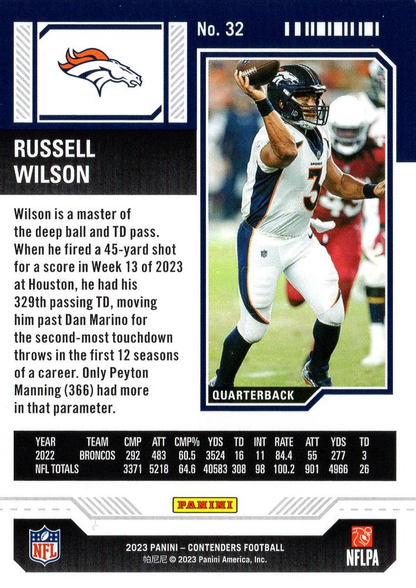 2023 Panini Contenders Russell Wilson Denver Broncos #32