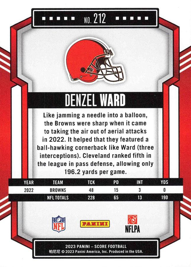 2023 Panini Score Football Denzel Ward Cleveland Browns #212