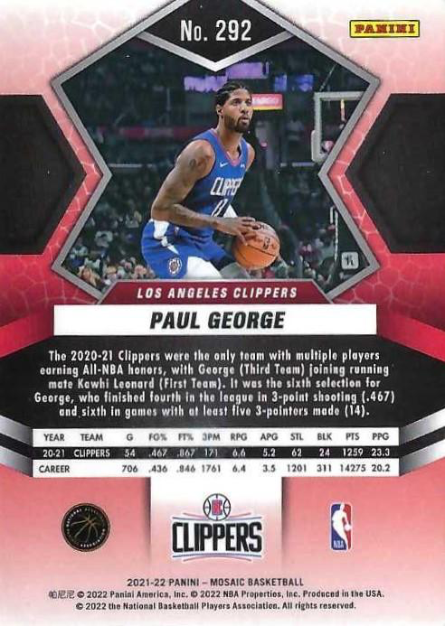 2021 Panini Mosaic Paul George All NBA #292 Los Angeles Clippers