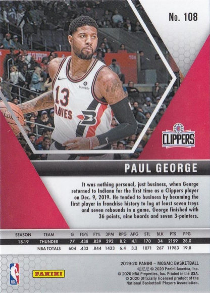 2019 Panini Mosaic Paul George #108 Los Angeles Clippers