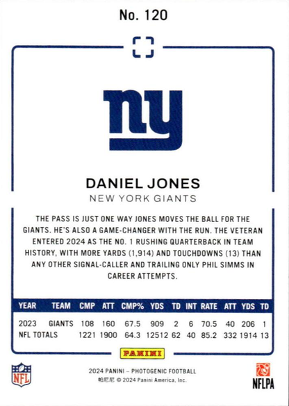 2024 Panini Photogenic Daniel Jones #120 New York Giants