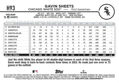 2024 Topps Holiday Gavin Sheets Chicago White Sox #H93