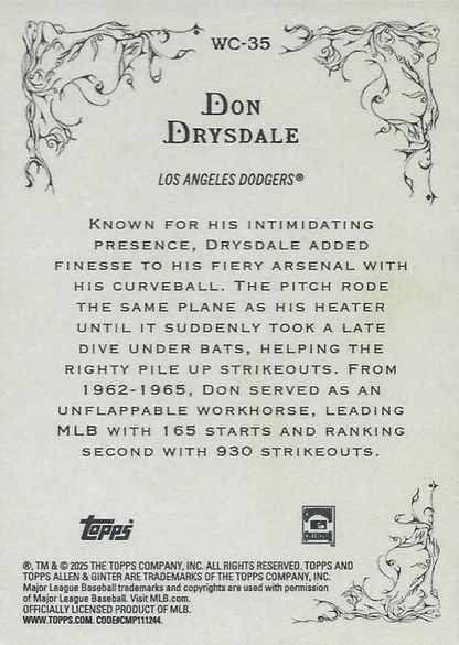 2025 Topps Allen & Ginter Wicked Curves Don Drysdale #WC-35 Los Angeles Dodgers