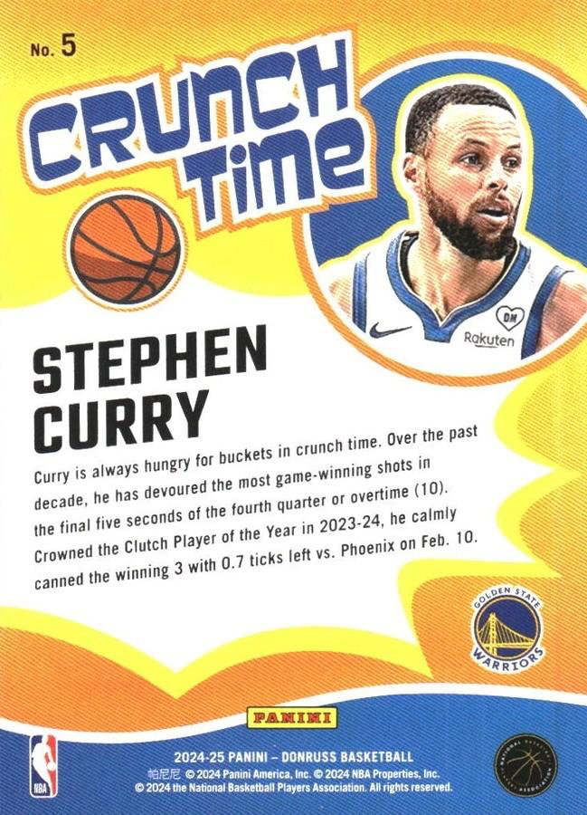 2024 Panini Donruss Crunch Time Stephen Curry #5 Golden State Warriors