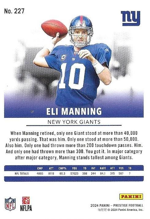 2024 Panini Prestige Eli Manning #227 New York Giants