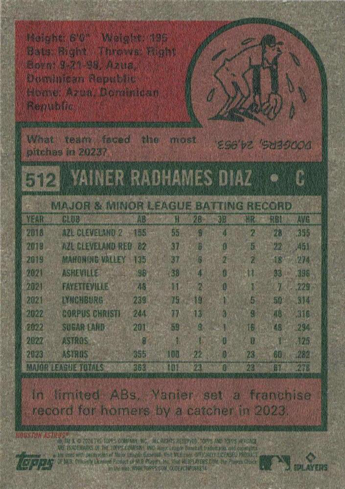 2024 Topps Heritage Yainer Díaz Houston Astros #512