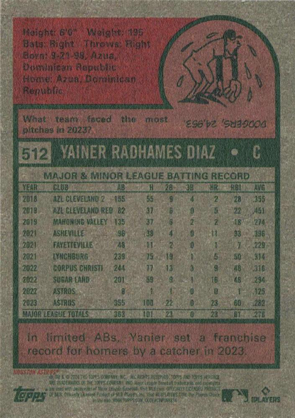 2024 Topps Heritage Yainer Díaz Houston Astros #512