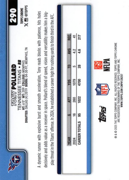 2025 Topps Chrome NFL Tony Pollard #290 Tennessee Titans
