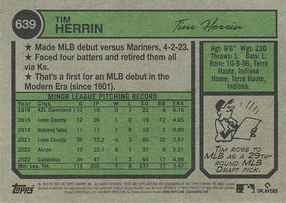 2023 Topps Heritage Tim Herrin RC Cleveland Guardians #639