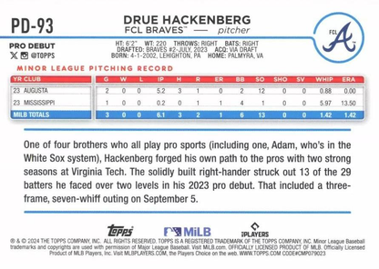 2024 Topps Pro Debut Drue Hackenberg #PD-93 FCL Braves