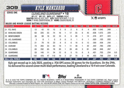 2026 Topps Series 1 Kyle Manzardo #309 Cleveland Guardians