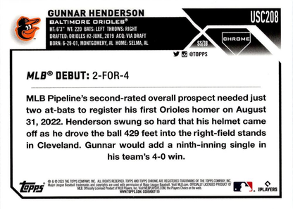 2023 Topps Chrome Update Gunnar Henderson RD Baltimore Orioles #USC208
