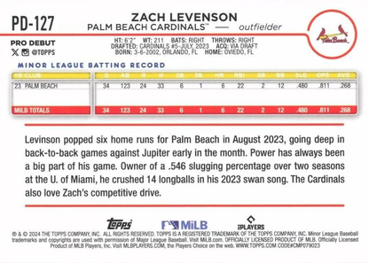 2024 Topps Pro Debut Zach Levenson #PD-127 Palm Beach Cardinals