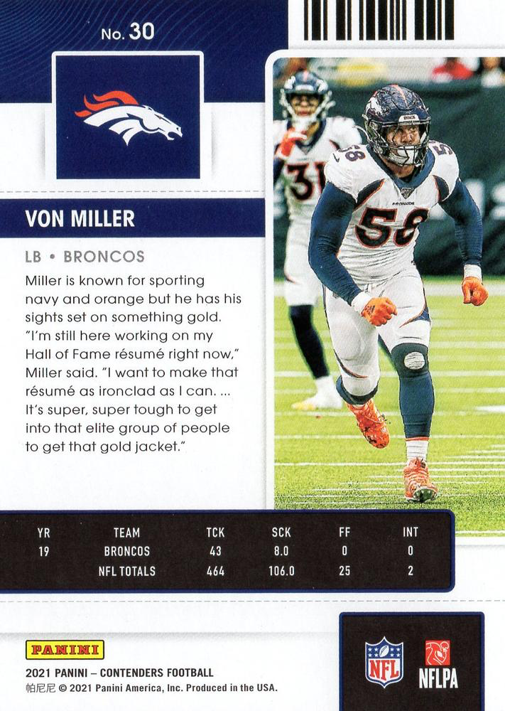 2021 Panini Contenders Von Miller Denver Broncos #30