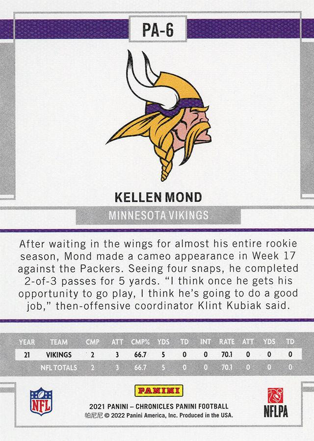 2021 Panini Chronicles Panini Bronze Kellen Mond #PA-6 Minnesota Vikings
