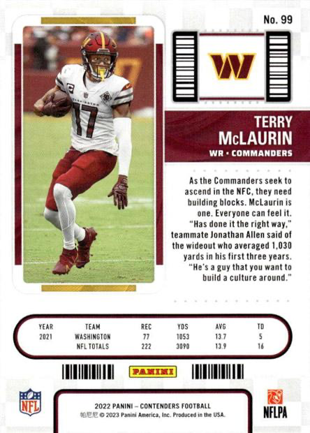 2022 Panini Contenders Terry McLaurin Washington Commanders #99