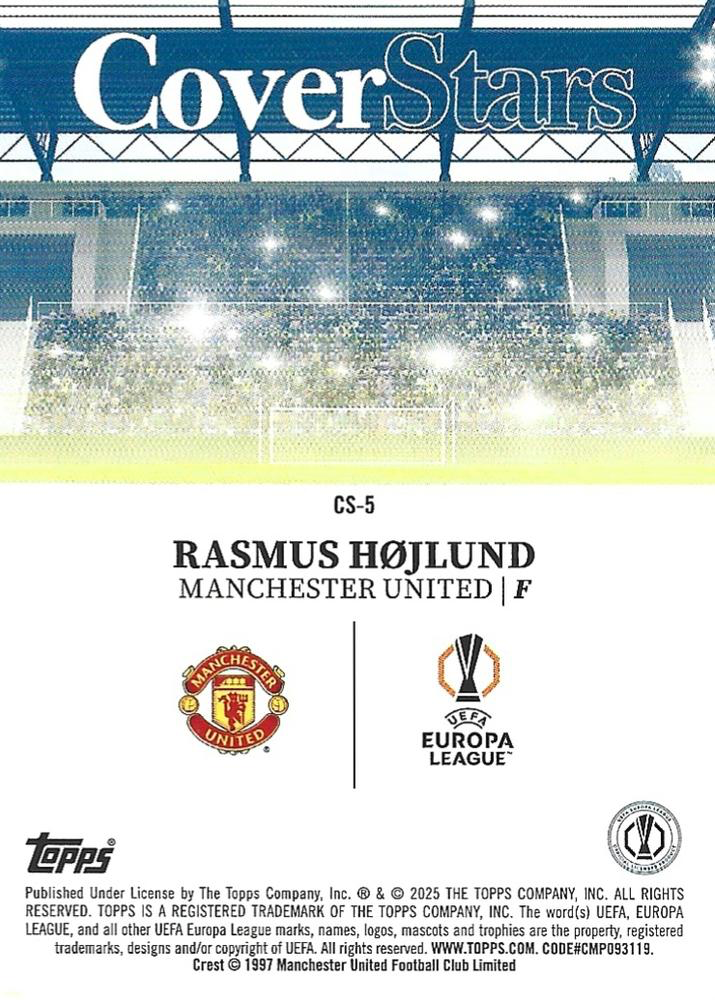 2024 Topps UCC Rasmus Højlund Cover Stars CS-5 Manchester United