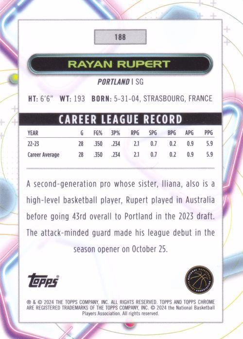 2023 Topps Chrome Cosmic Rayan Rupert RC #188 Portland Trail Blazers