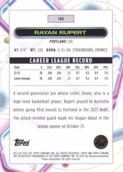 2023 Topps Chrome Cosmic Rayan Rupert RC #188 Portland Trail Blazers