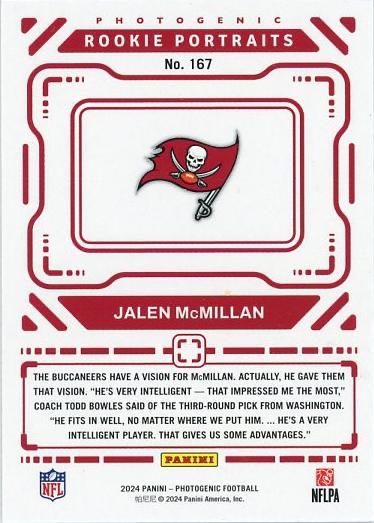 2024 Panini Photogenic Portrait RC Jalen McMillan #167 Tampa Bay Buccaneers