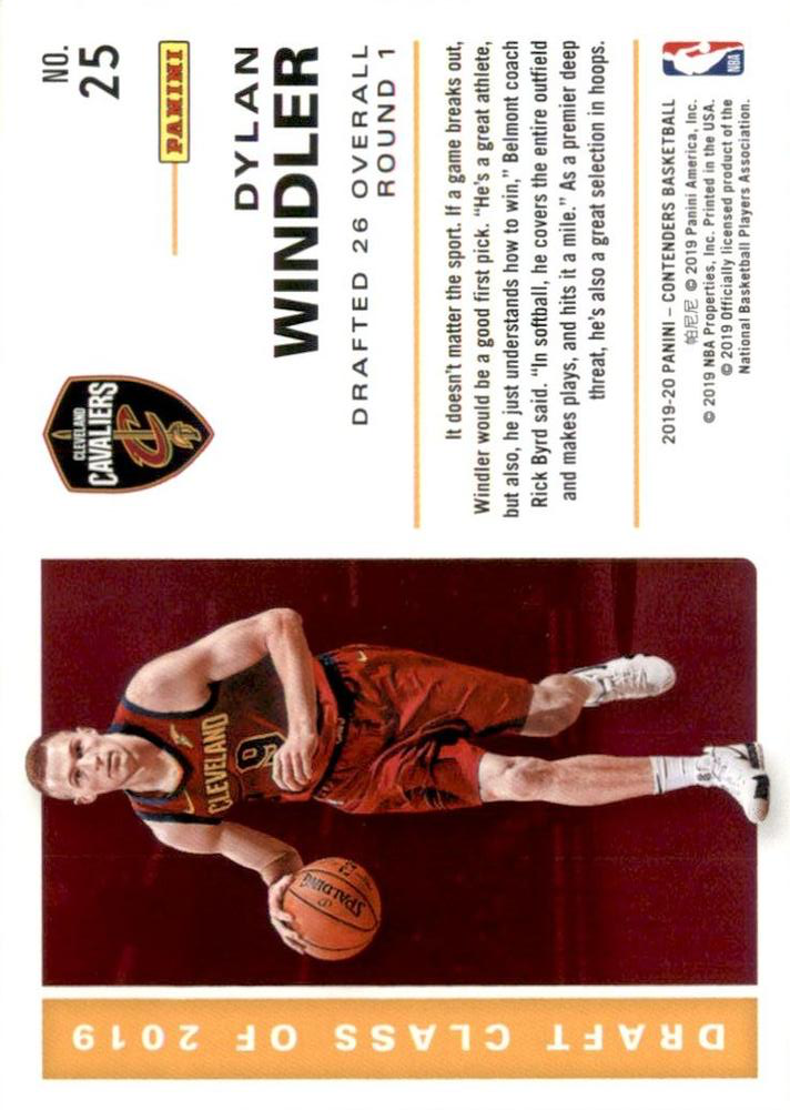 2019 Panini Contenders Draft Class Dylan Windler #25 Cleveland Cavaliers
