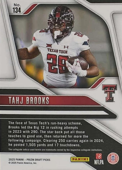 2025 Panini Prizm Draft Picks Tahj Brooks #134 Texas Tech Red Raiders