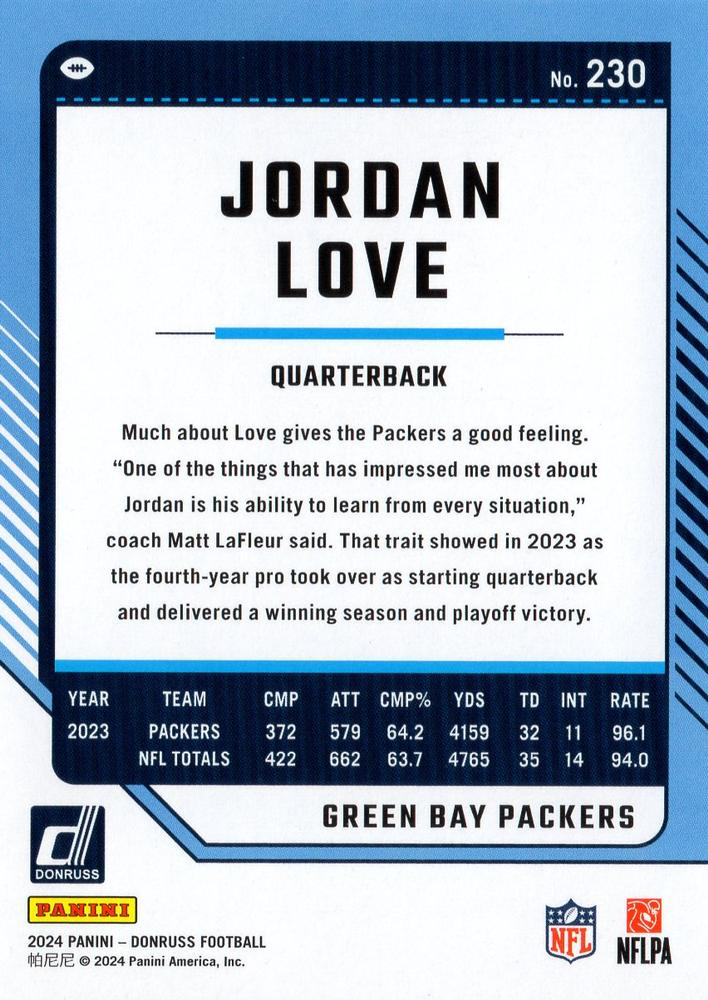 2024 Panini Donruss Jordan Love Green Bay Packers #230